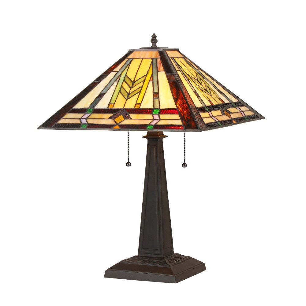 CHLOE Lighting NATHAN Tiffany-style 2 Light Mission Table Lamp 16" Shade
