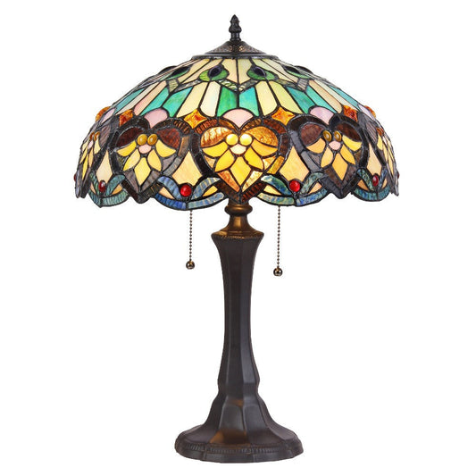2 Light Tiffany Aluminum Dome Shape Table Lamp, Multicolor