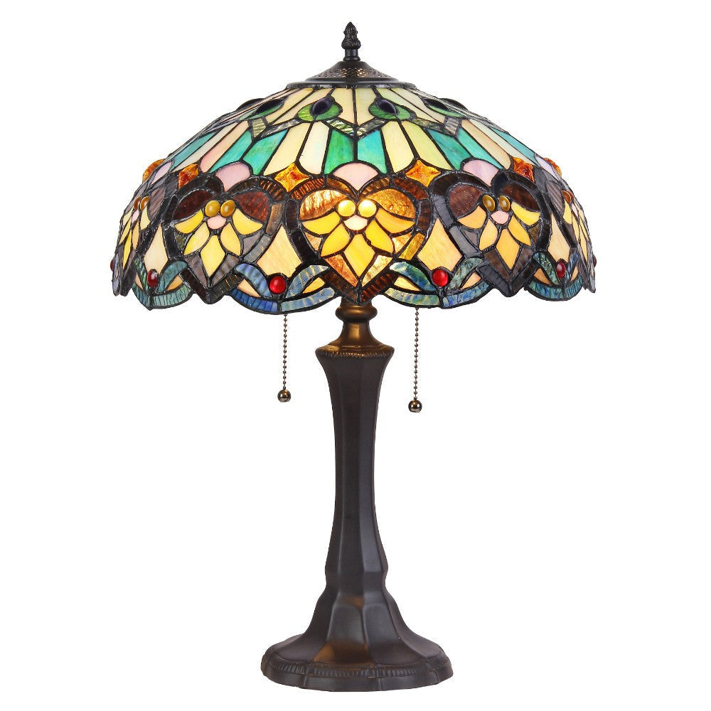 2 Light Tiffany Aluminum Dome Shape Table Lamp, Multicolor