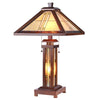 Tiffany Style Double Lit Table Lamp with Hand Cut Glass Panels, Brown