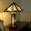 PERCIVAL Tiffany-style Mission 3 Light Double Lit Wooden Table Lamp 15" Shade