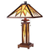 Tiffany Style Double Lit Table Lamp with Hand Cut Geometric Design, Brown