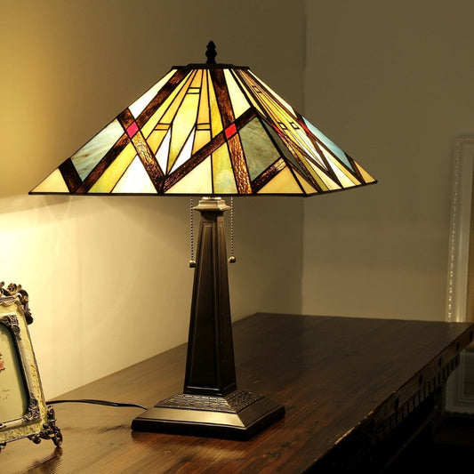 BEDIVERE Tiffany-style 2 Light Mission Table Lamp 16" Shade