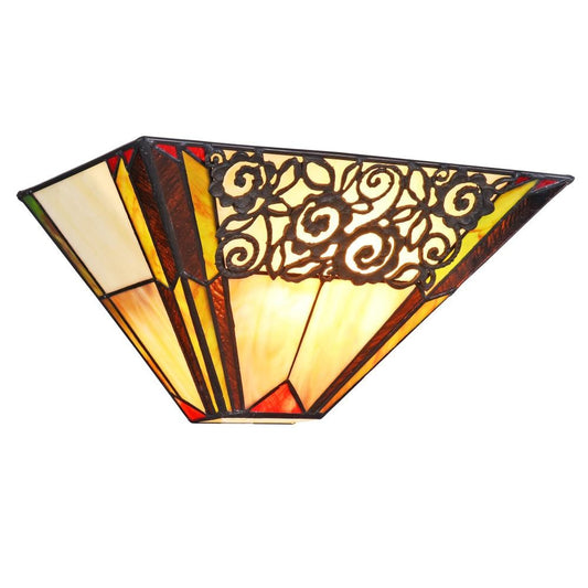 Metal Wall Scone with Tiffany Style Glass Shade, Multicolor