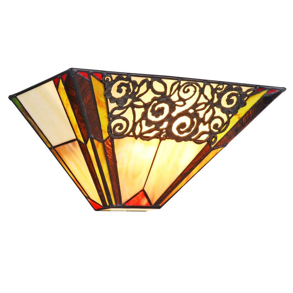 Metal Wall Scone with Tiffany Style Glass Shade, Multicolor