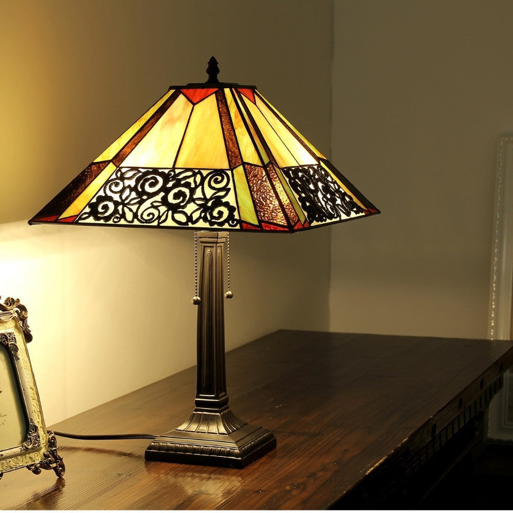 EVELYN Tiffany-style 2 Light Mission Table Lamp 16" Shade