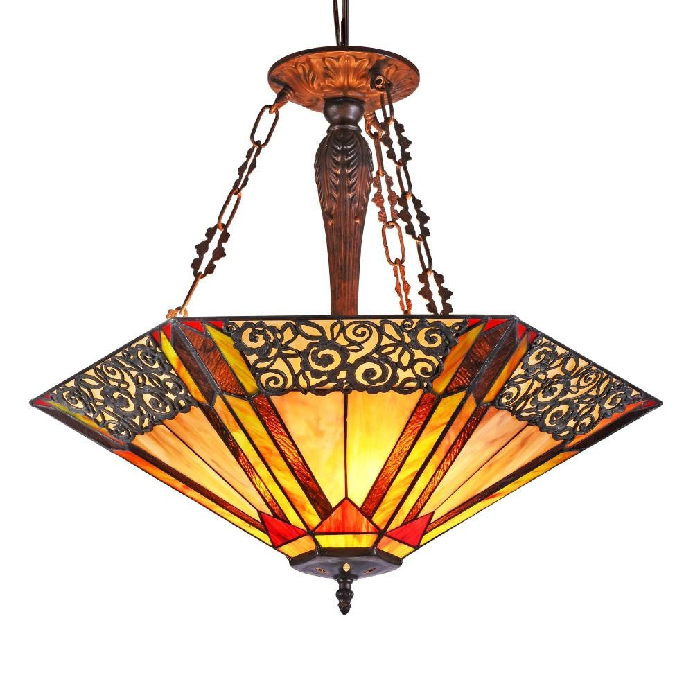 Metal Ceiling Pendant with 24" Tiffany Style Glass Shade, Multicolor