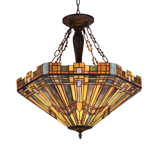 Tiffany Style Inverted Glass Shade Ceiling Fixture, Multicolor