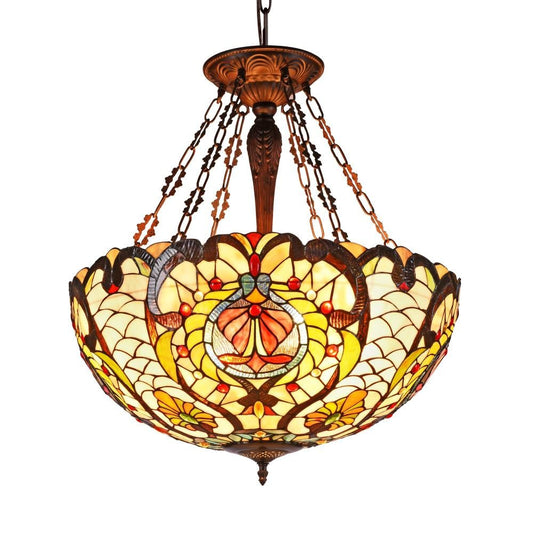 CHLOE Lighting PAULINE Tiffany-style 4 Light Inverted Ceiling Pendant 24" Shade