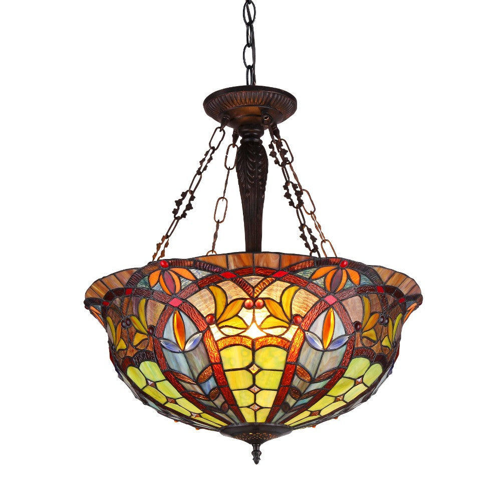 Tiffany 3 Light Inverted Ceiling Pendant Fixture, Multicolor