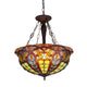 Tiffany 3 Light Inverted Ceiling Pendant Fixture, Multicolor