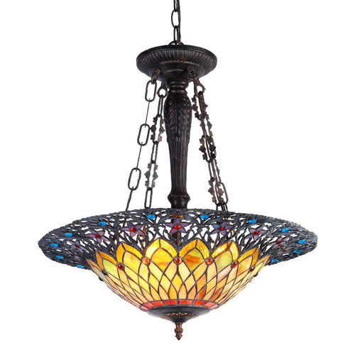CHLOE Lighting CAMILA Tiffany-style 3 Light Inverted Ceiling Pendant 22" Shade
