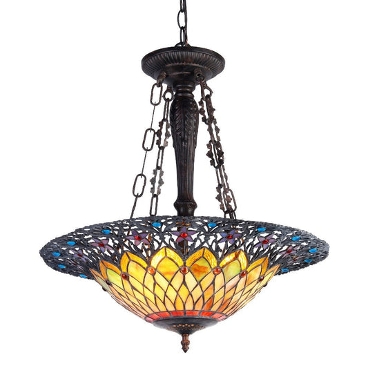 CHLOE Lighting CAMILA Tiffany-style 3 Light Inverted Ceiling Pendant 22" Shade