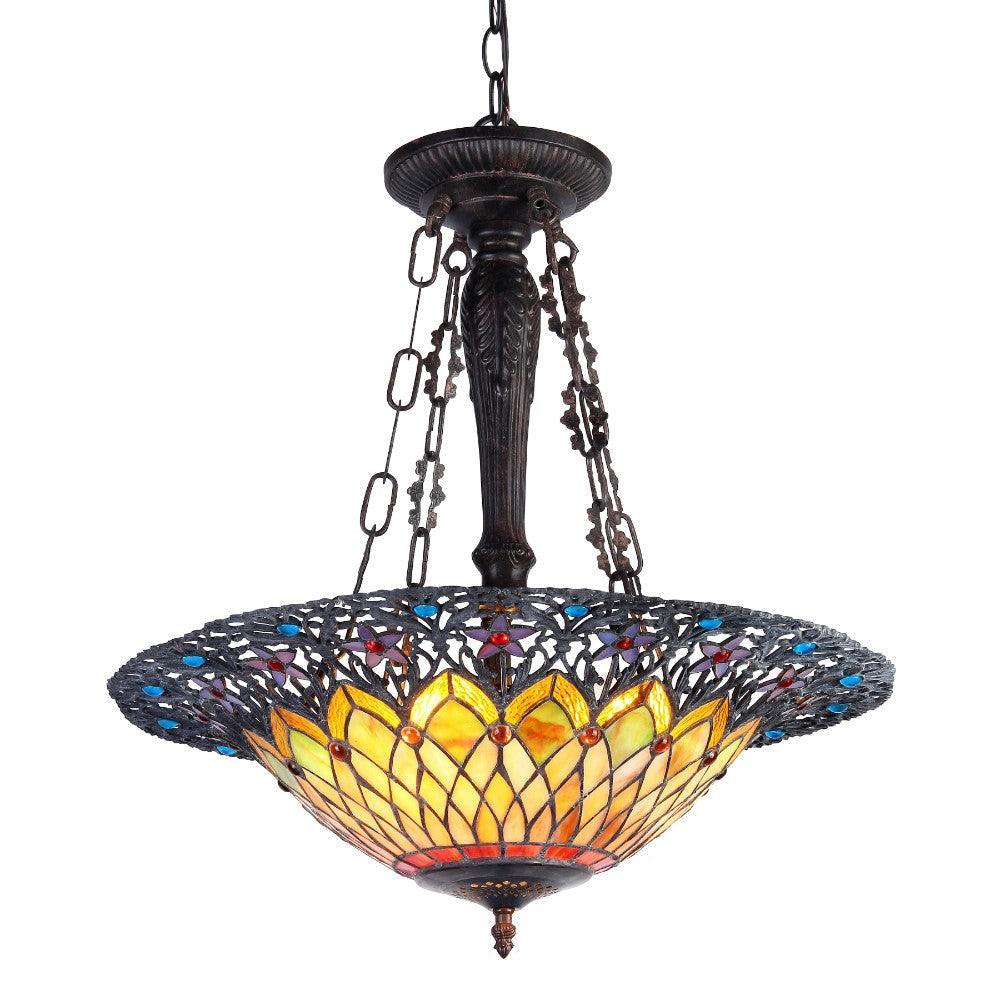 CHLOE Lighting CAMILA Tiffany-style 3 Light Inverted Ceiling Pendant 22" Shade