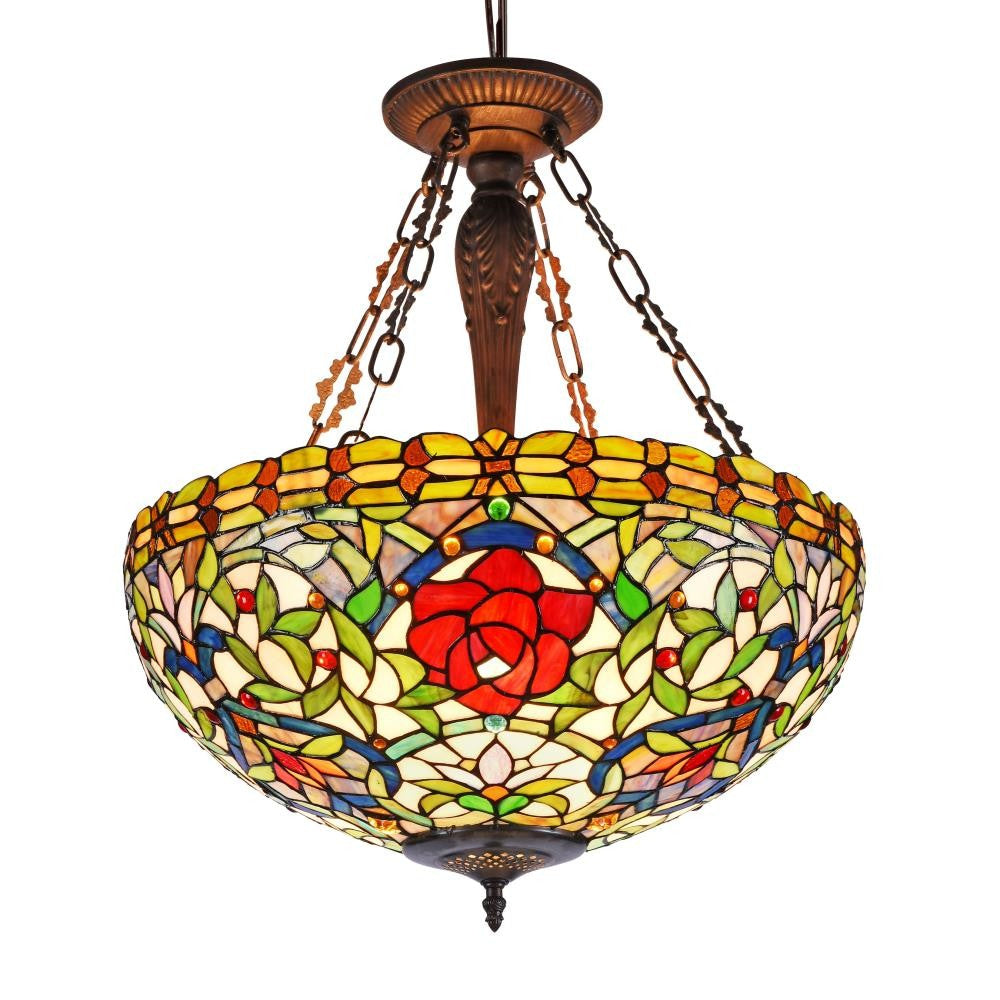 CHLOE Lighting MYRTLE Tiffany-style 3 Light Inverted Ceiling Pendant 20" Shade