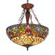 Metal Inverted Ceiling Pendant with Tiffany Style Glass Shade, Multicolor