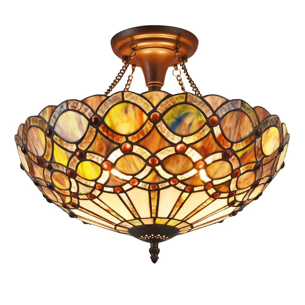 CHLOE Lighting PRISMA Tiffany-style 2 Light Semi-flush Ceiling Fixture 16" Shade