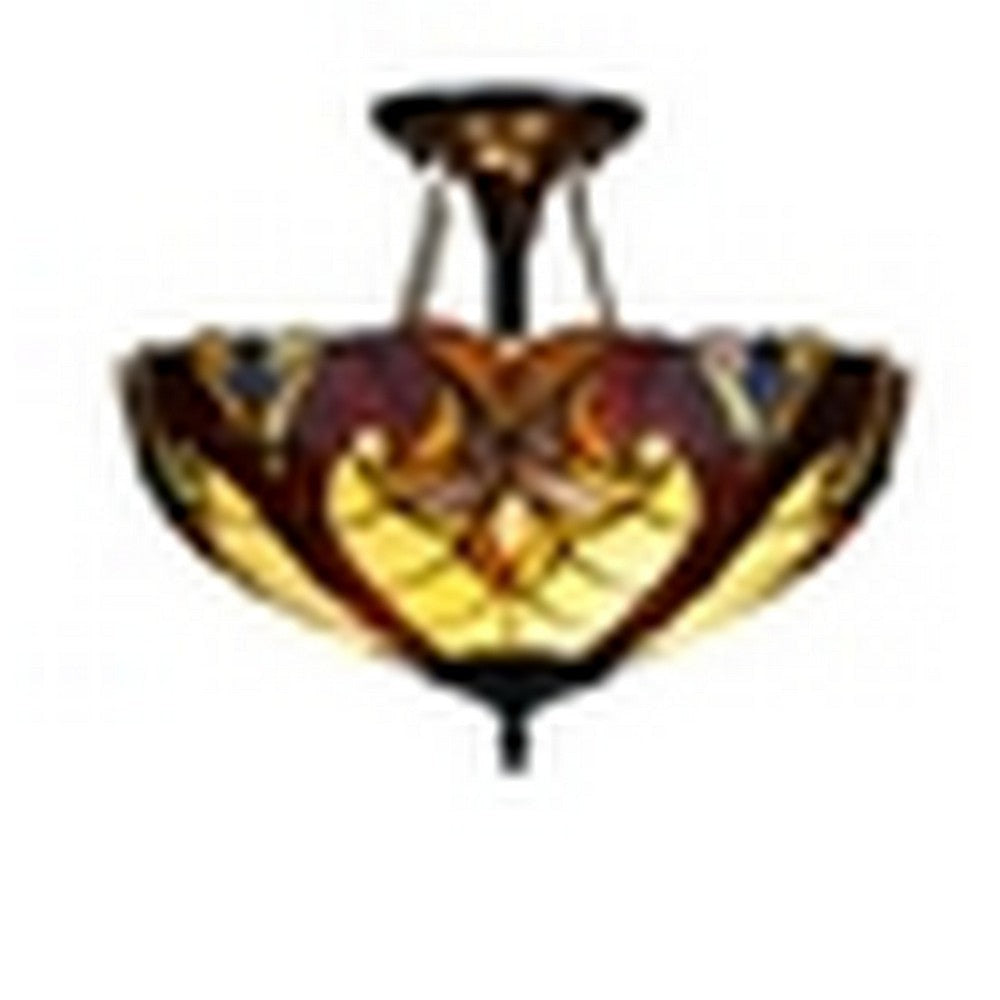 CHLOE Lighting ADIA Victorian Tiffany-Style Dark Bronze 2 Light Semi-Flush Fixture 16" Wide