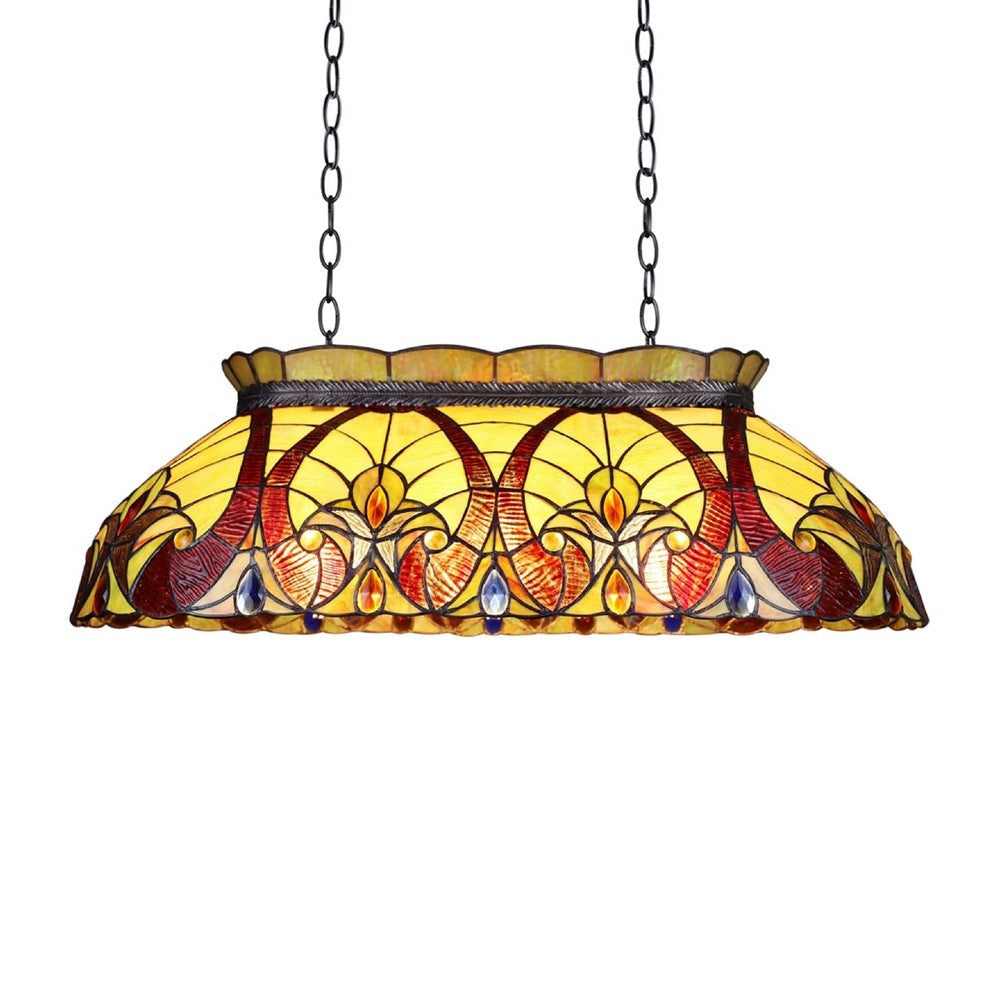 CHLOE Lighting ADIA Victorian Tiffany-Style Dark Bronze 3 Light Island Pendant 28" Wide