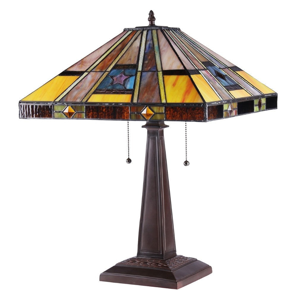 16 Inches 2 Light Tiffany Style Table Lamp with Engraved Base Dark Bronze CHL-CH38868AM16-TL2