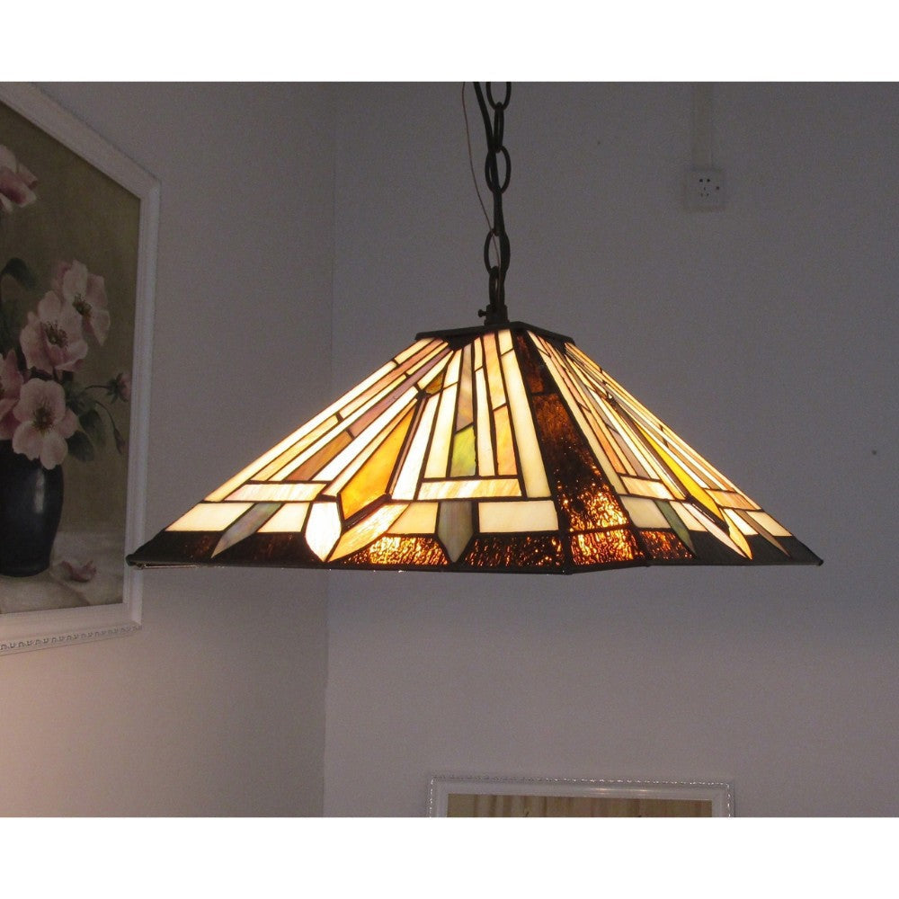 DENTON Tiffany-style 2 Light Mission Hanging Pendant Fixture 16’’ Shade CHL-CH38880GM16-DH2
