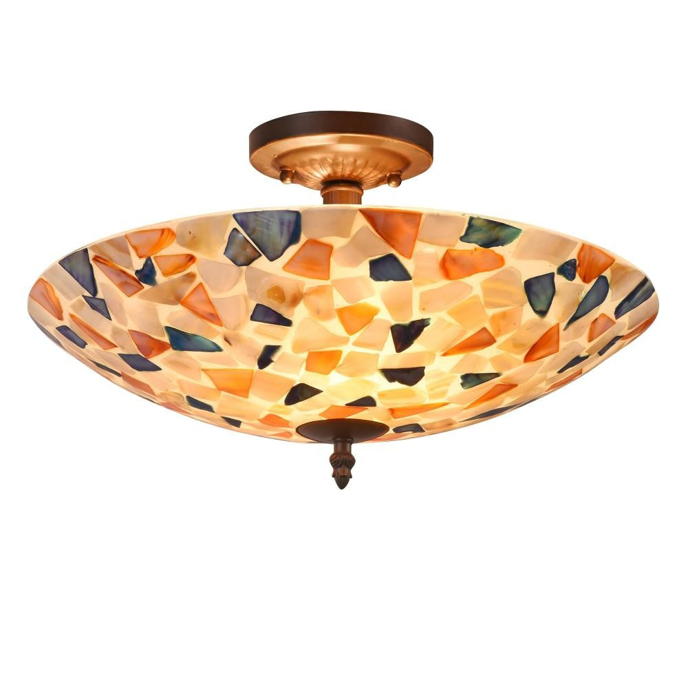 CHLOE Lighting KOI Mosaic 2 Light Semi-flush Ceiling Fixture 16" Shade
