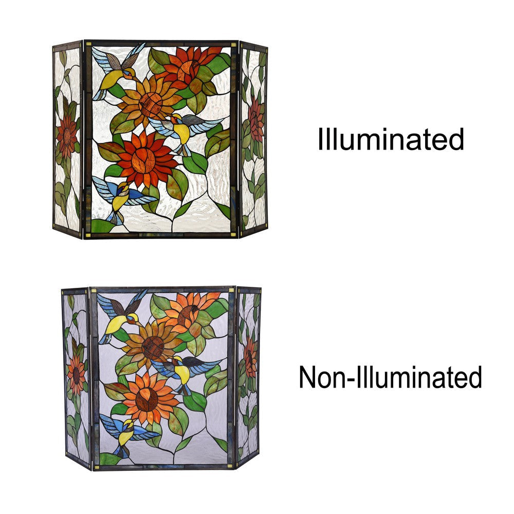 Lighting SUNFLOWER Tiffany-style 3pcs Folding Floral Fireplace Screen 44’’ Wide CHL-CH3F124OF44-GFS
