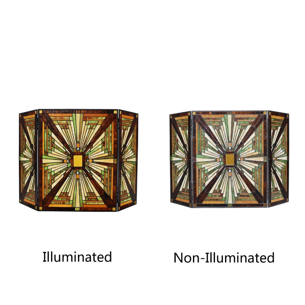 CHLOE Lighting INNES Tiffany-style 3pcs Folding Mission Fireplace Screen 45’’ Wide CHL-CH3F359MR45-GFS