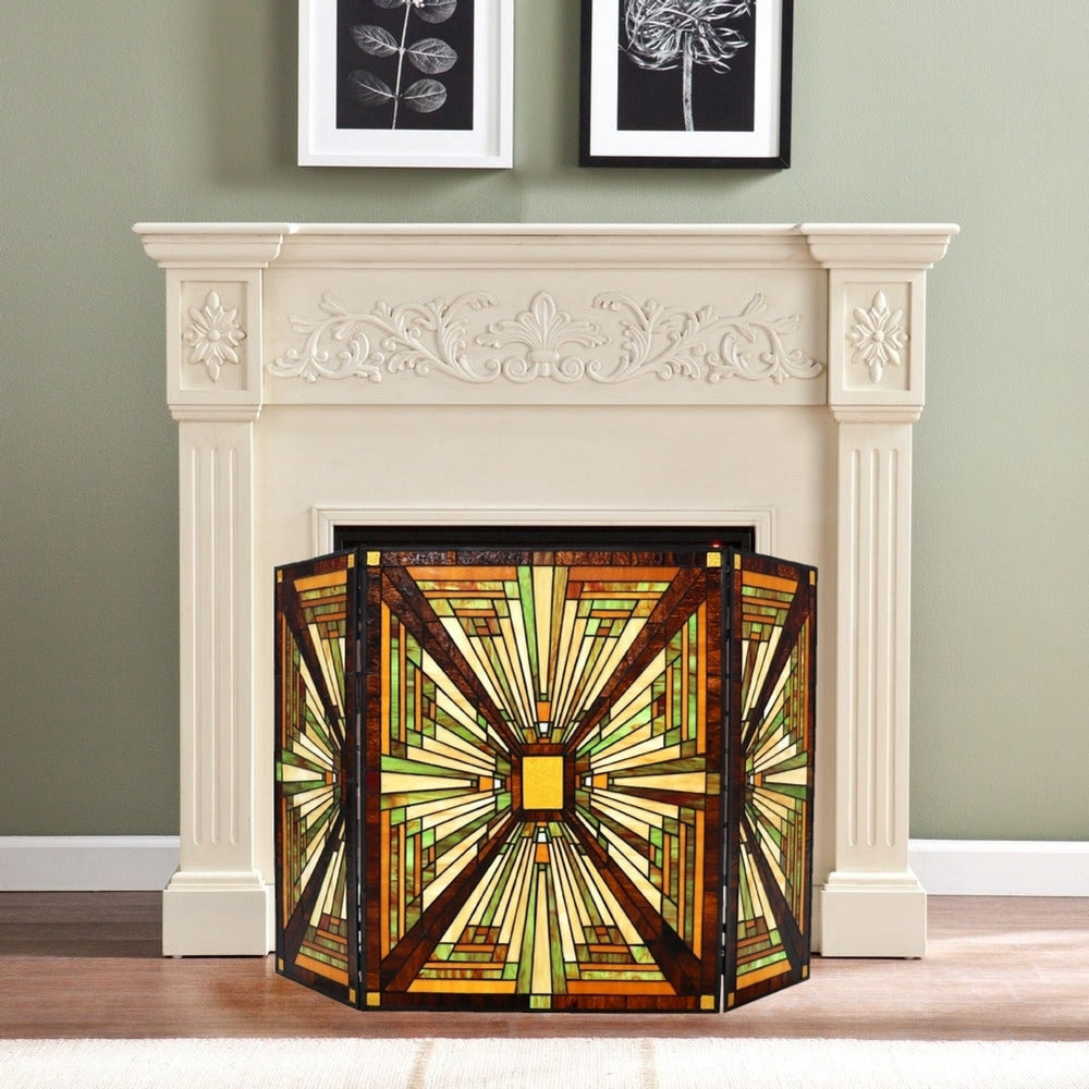 CHLOE Lighting INNES Tiffany-style 3pcs Folding Mission Fireplace Screen 45’’ Wide CHL-CH3F359MR45-GFS