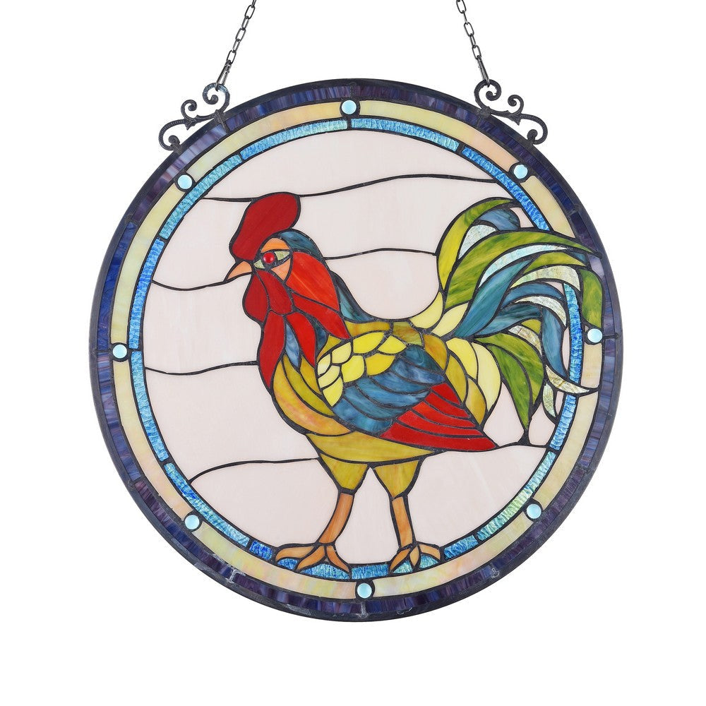 Lighting RODNEY Tiffany-glass Rooster Window Panel 24’’ CHL-CH3P006RA24-GPN