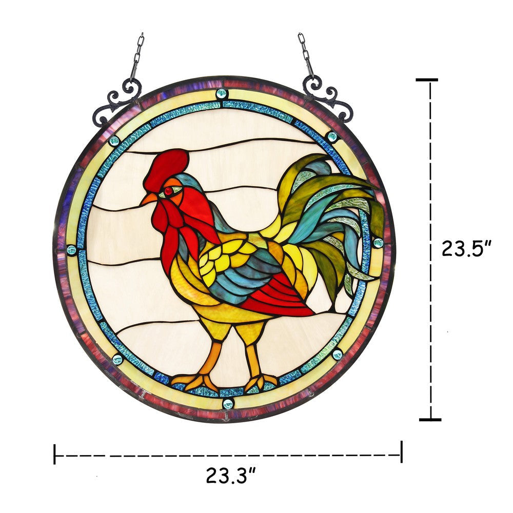 Lighting RODNEY Tiffany-glass Rooster Window Panel 24’’ CHL-CH3P006RA24-GPN