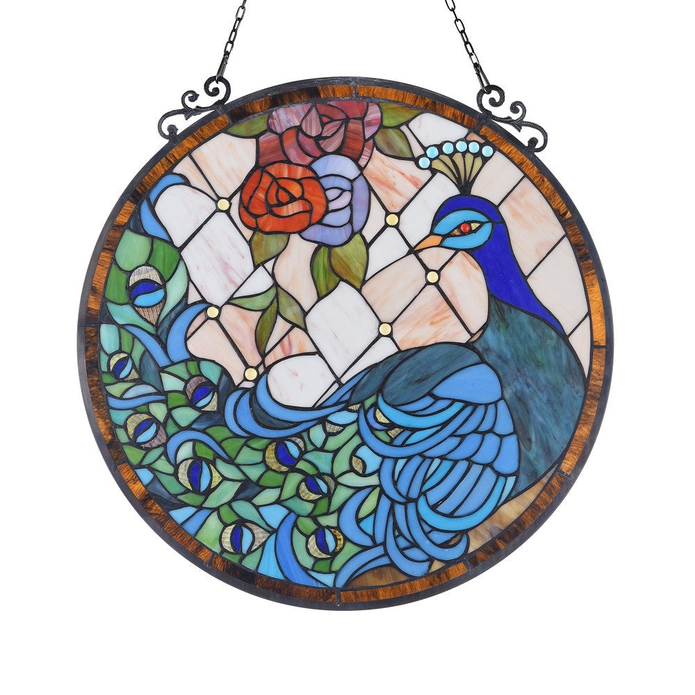 Lighting MADISON Tiffany-glass Peacock Window Panel 24’’ CHL-CH3P008BP24-GPN