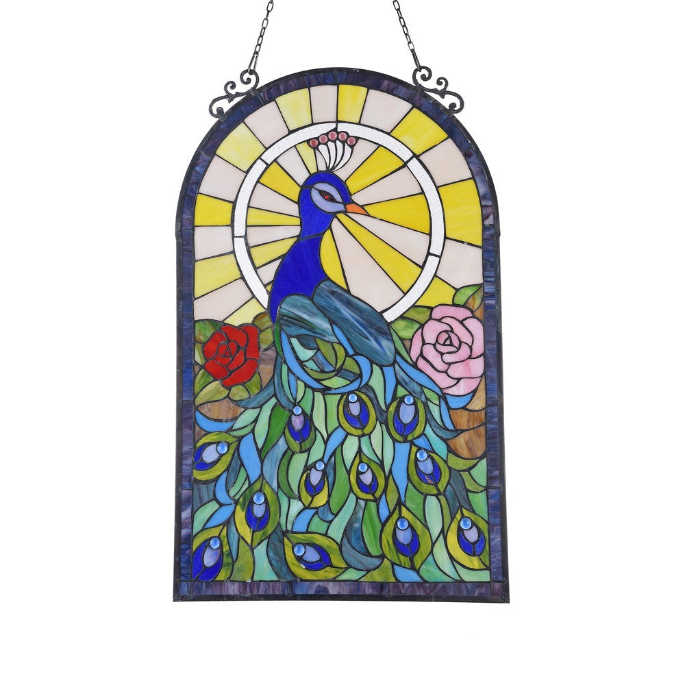 Lighting INDIA Tiffany-glass Peacock Window Panel 24x38 CHL-CH3P009BP32-GPN