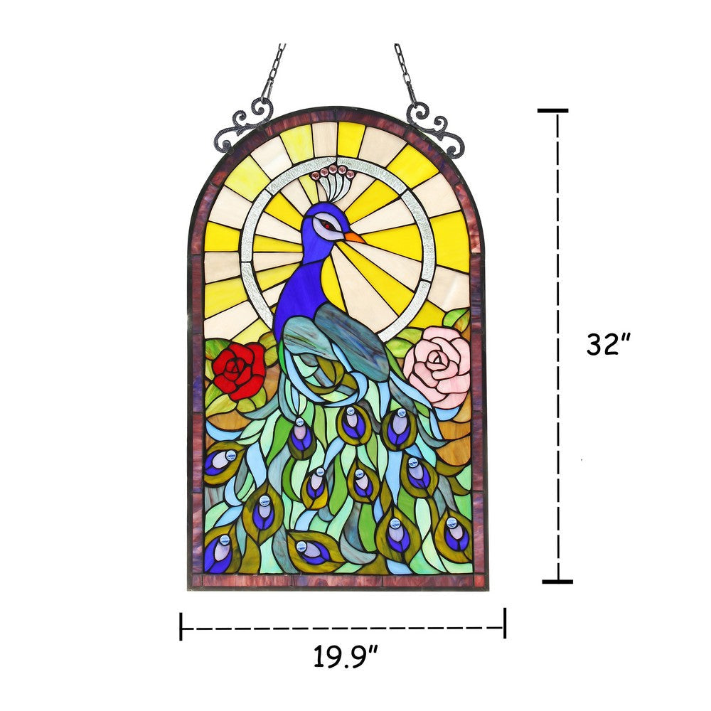 Lighting INDIA Tiffany-glass Peacock Window Panel 24x38 CHL-CH3P009BP32-GPN