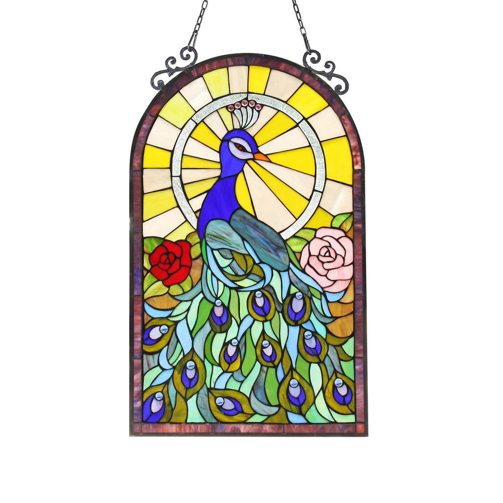 Lighting INDIA Tiffany-glass Peacock Window Panel 24x38