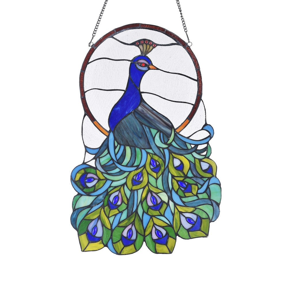 Lighting LILLIBETH Tiffany-glass Peacock Window Panel 24’’ CHL-CH3P010BP24-GPN