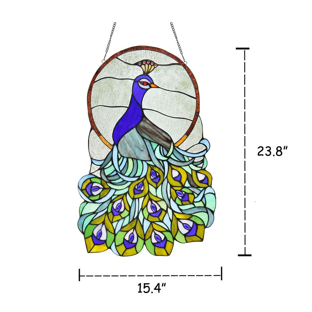 Lighting LILLIBETH Tiffany-glass Peacock Window Panel 24’’ CHL-CH3P010BP24-GPN