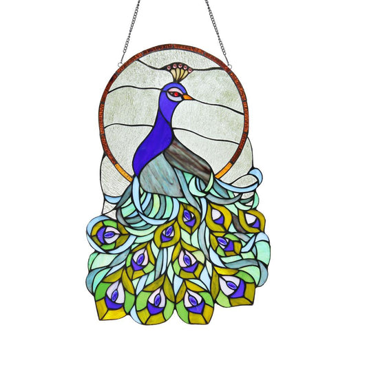 Lighting LILLIBETH Tiffany-glass Peacock Window Panel 24"
