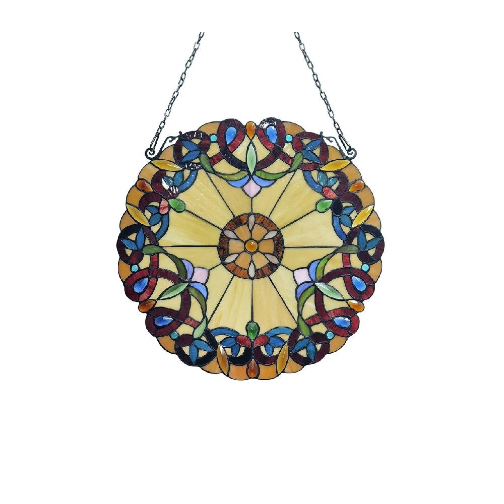 CHLOE Lighting ADALEE Tiffany-style Victorian Stained Glass Window Panel 20’’ Height CHL-CH3P019AV20-RND
