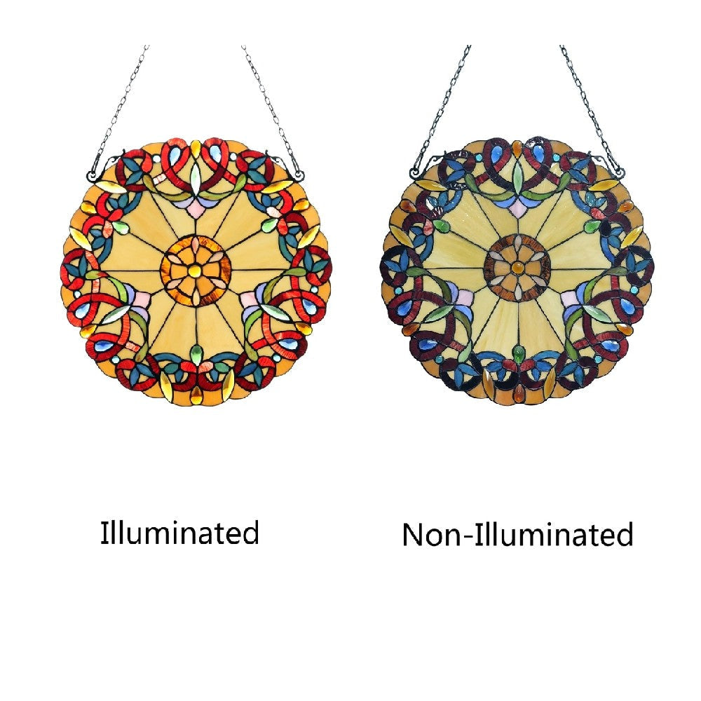 CHLOE Lighting ADALEE Tiffany-style Victorian Stained Glass Window Panel 20’’ Height CHL-CH3P019AV20-RND
