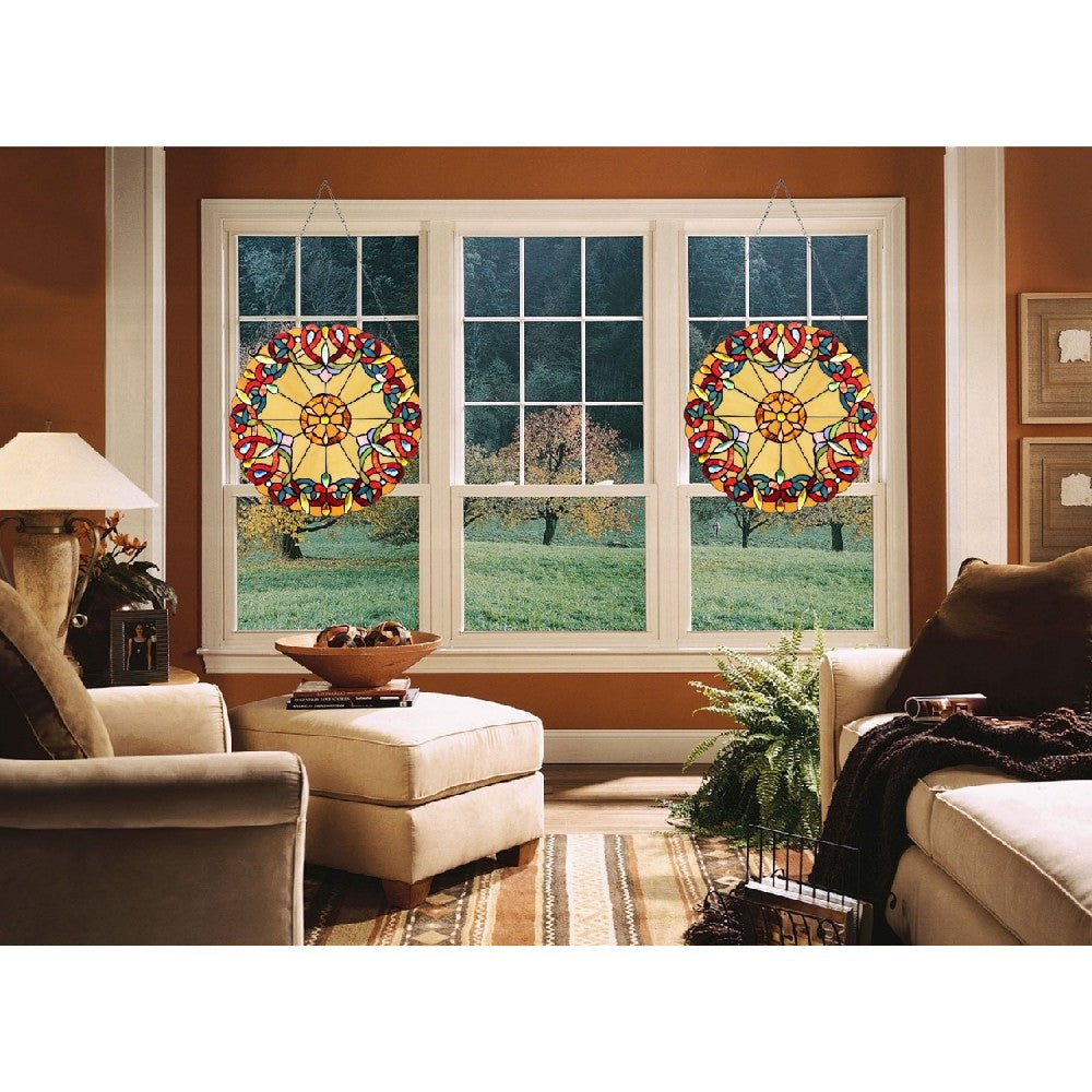 CHLOE Lighting ADALEE Tiffany-style Victorian Stained Glass Window Panel 20’’ Height CHL-CH3P019AV20-RND