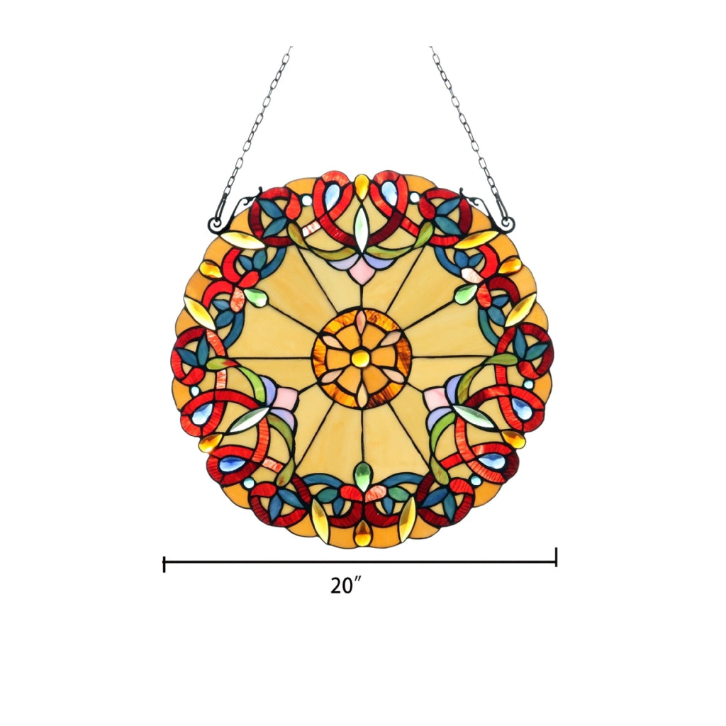 CHLOE Lighting ADALEE Tiffany-style Victorian Stained Glass Window Panel 20’’ Height CHL-CH3P019AV20-RND