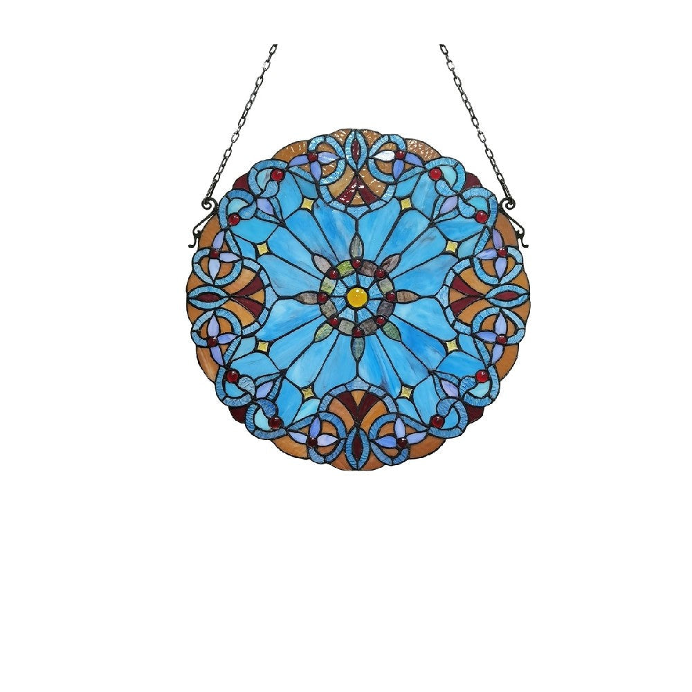 CHLOE Lighting AMIYA Tiffany-style Victorian Stained Glass Window Panel 20’’ Height CHL-CH3P020BV20-RND