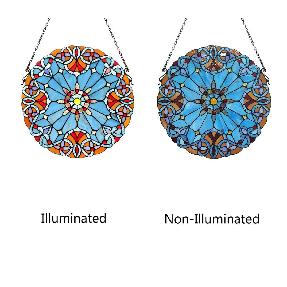 CHLOE Lighting AMIYA Tiffany-style Victorian Stained Glass Window Panel 20’’ Height CHL-CH3P020BV20-RND