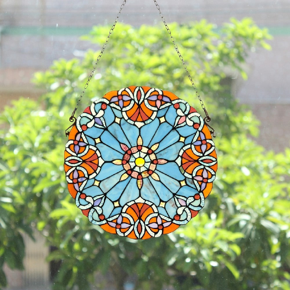 CHLOE Lighting AMIYA Tiffany-style Victorian Stained Glass Window Panel 20’’ Height CHL-CH3P020BV20-RND