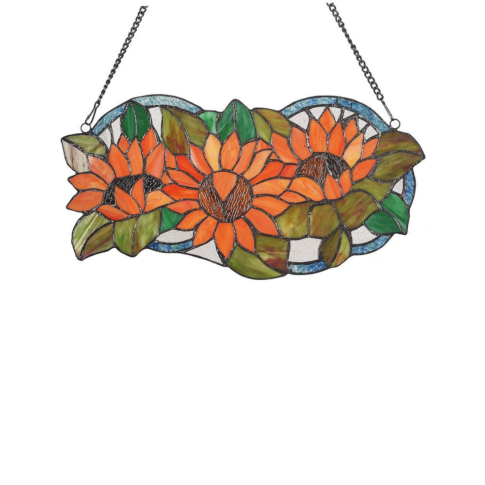 Lighting DAHLIA Floral Tiffany-glass Window Panel 17’’ Wide CHL-CH3P126RF17-GPN