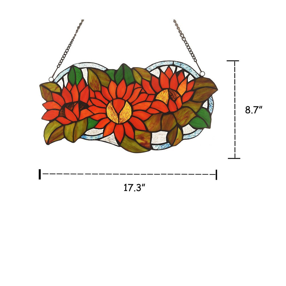 Lighting DAHLIA Floral Tiffany-glass Window Panel 17’’ Wide CHL-CH3P126RF17-GPN