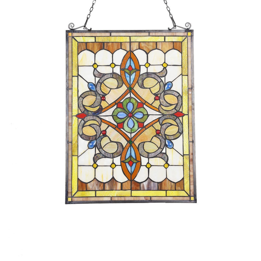Lighting DELILAH Victorian Tiffany-glass Window Panel 24’’ Tall CHL-CH3P130BV24-GPN