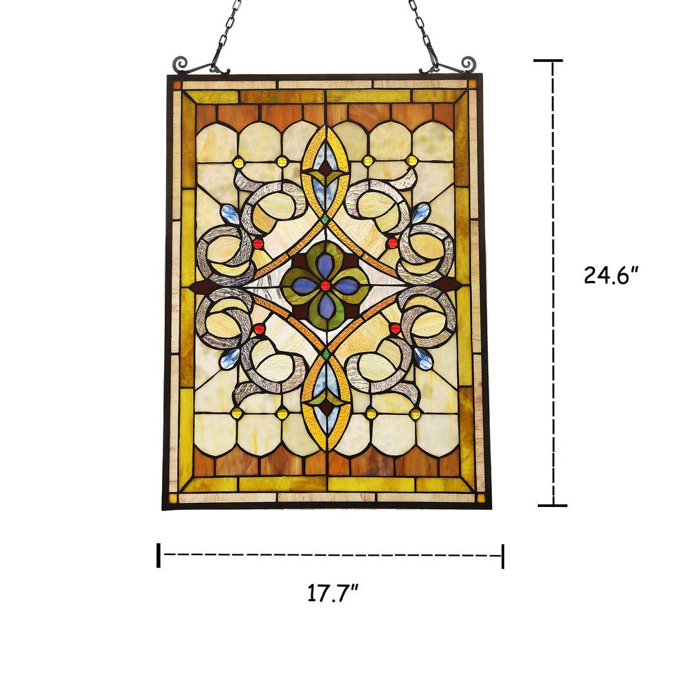Lighting DELILAH Victorian Tiffany-glass Window Panel 24’’ Tall CHL-CH3P130BV24-GPN