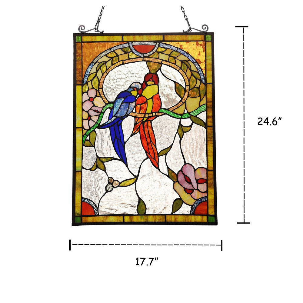 Lighting LOVEBIRDS Animal Tiffany-glass Window Panel 24’’ Tall CHL-CH3P131RA24-GPN